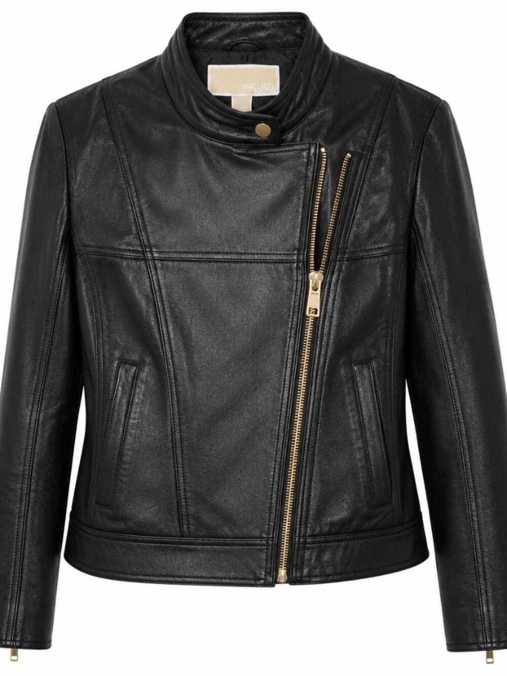 MICHAEL Michael Kors Core of Kors Leather Moto Jacket Black Gold Size S NWT